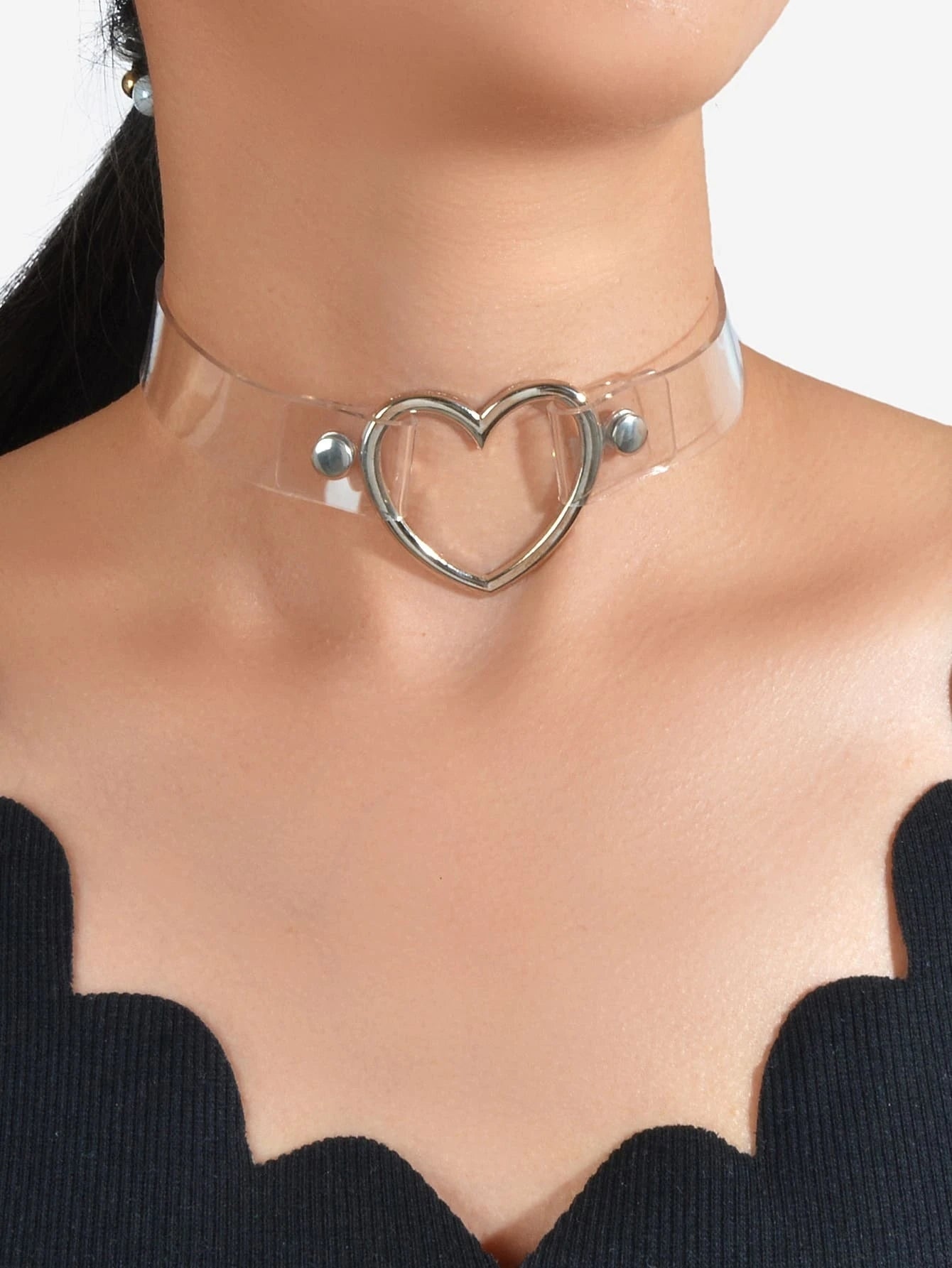 Heart Adjustable Choker Rhinestone Decoration Punk Necklace Goth Cosplay Jewelry-7