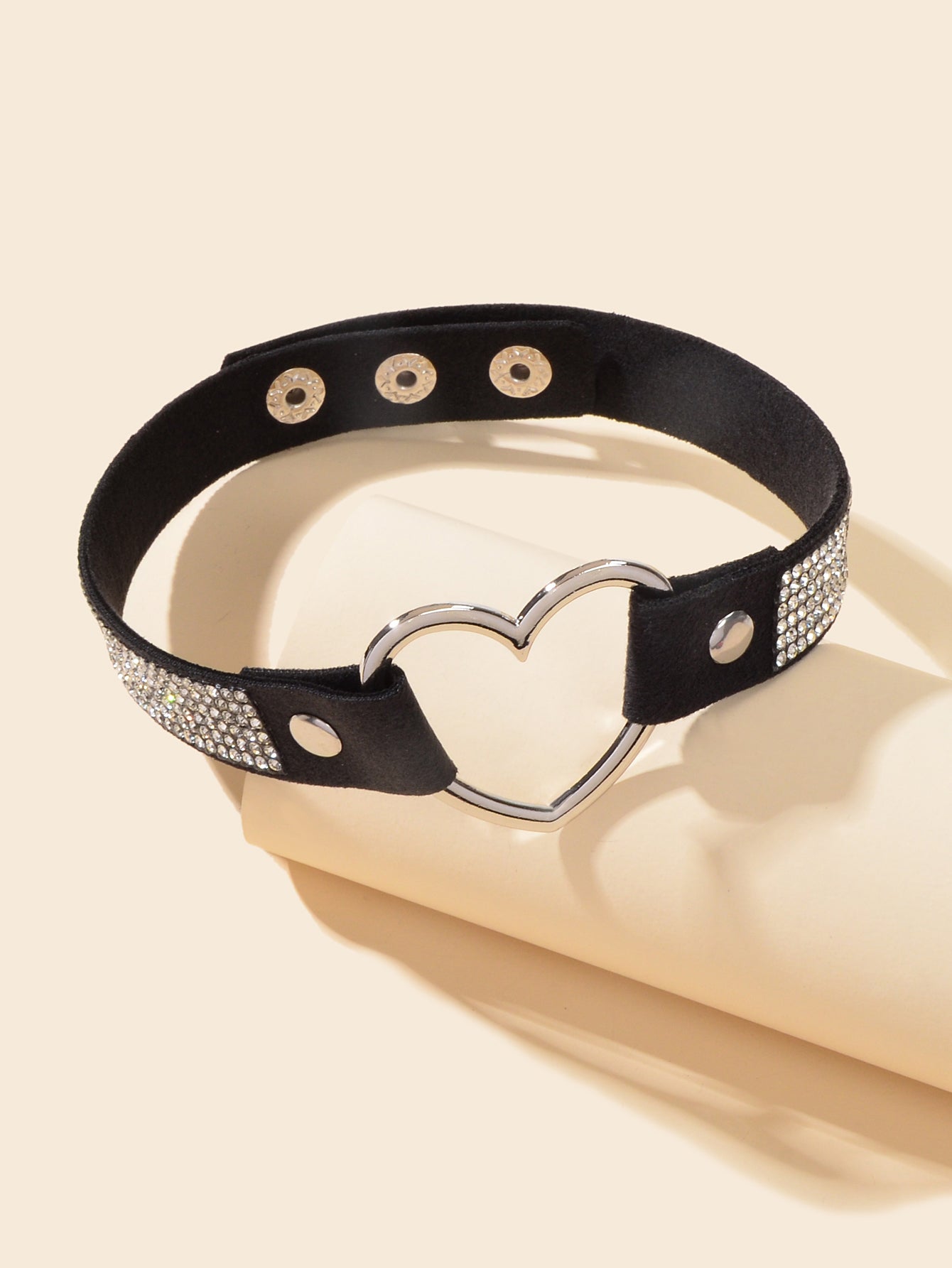 Heart Adjustable Choker Rhinestone Decoration Punk Necklace Goth Cosplay Jewelry-1