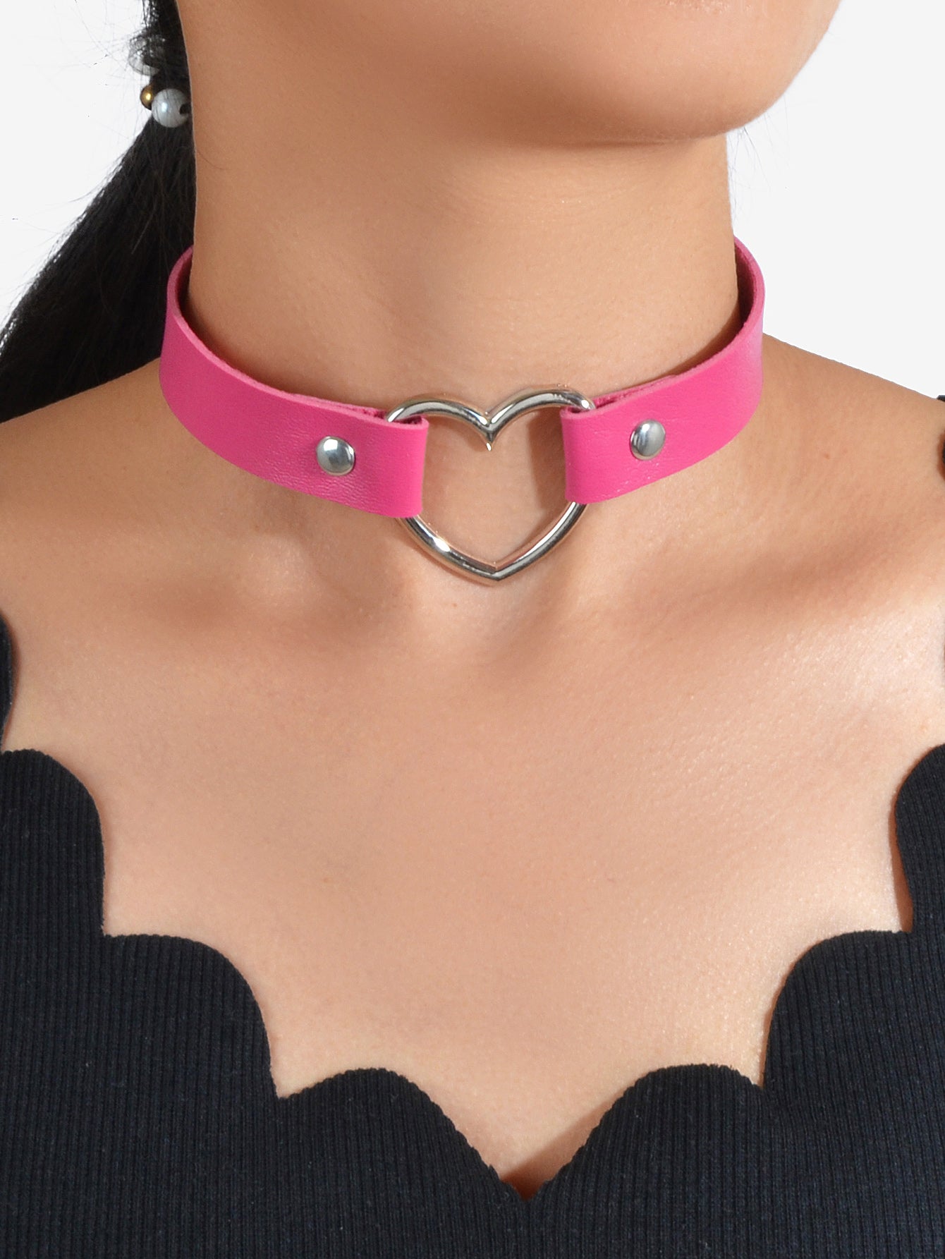 Heart Adjustable Choker Rhinestone Decoration Punk Necklace Goth Cosplay Jewelry-6