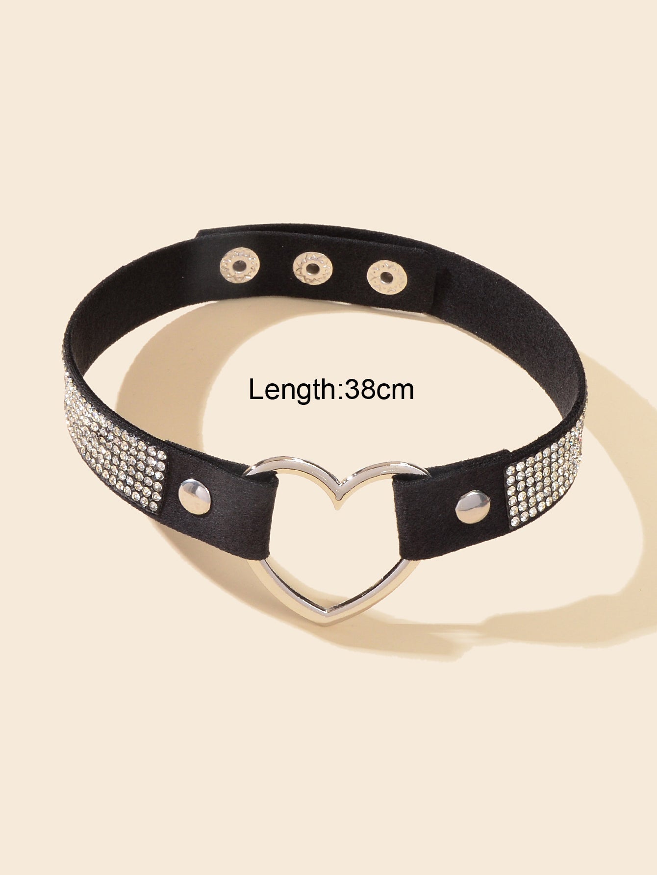 Heart Adjustable Choker Rhinestone Decoration Punk Necklace Goth Cosplay Jewelry-2