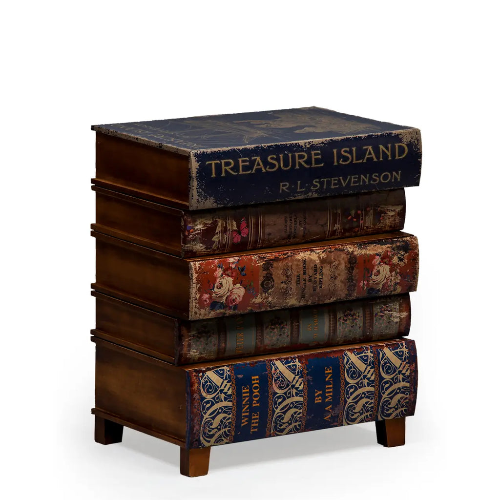 Antiqued Stacked Vintage Children's Books Side Cabinet