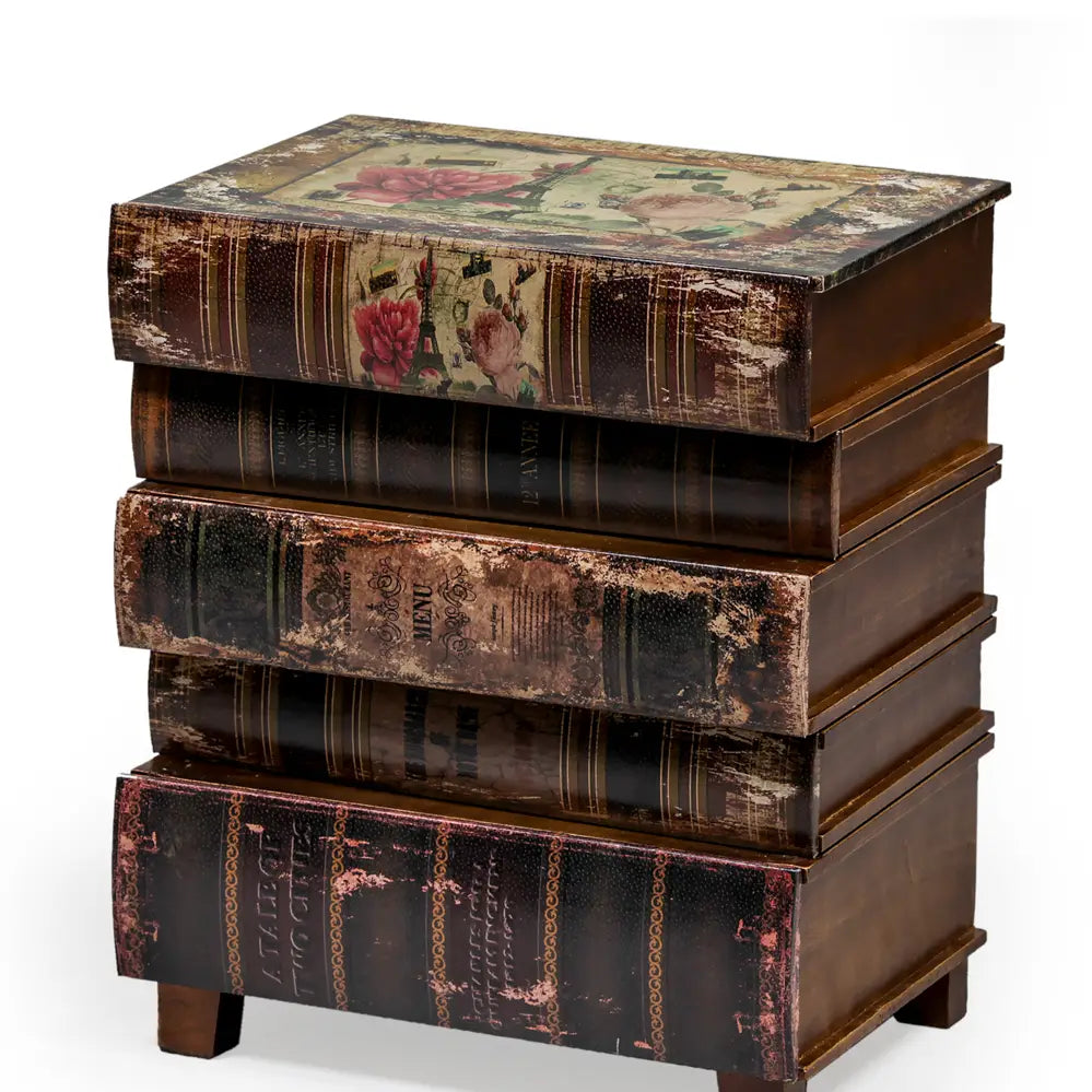 Antiqued Stacked Vintage Children's Books Side Cabinet
