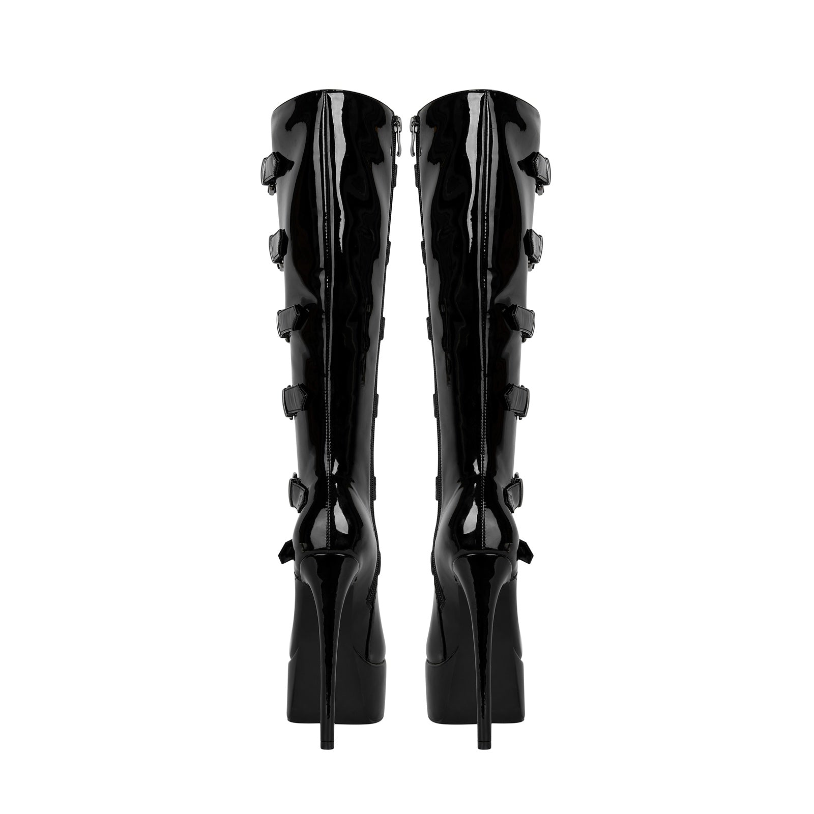 Cosplay Black Leather Buckle Knee High Boots