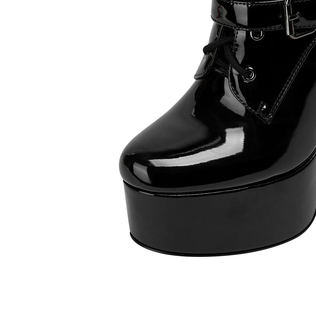 Cosplay Black Leather Buckle Knee High Boots