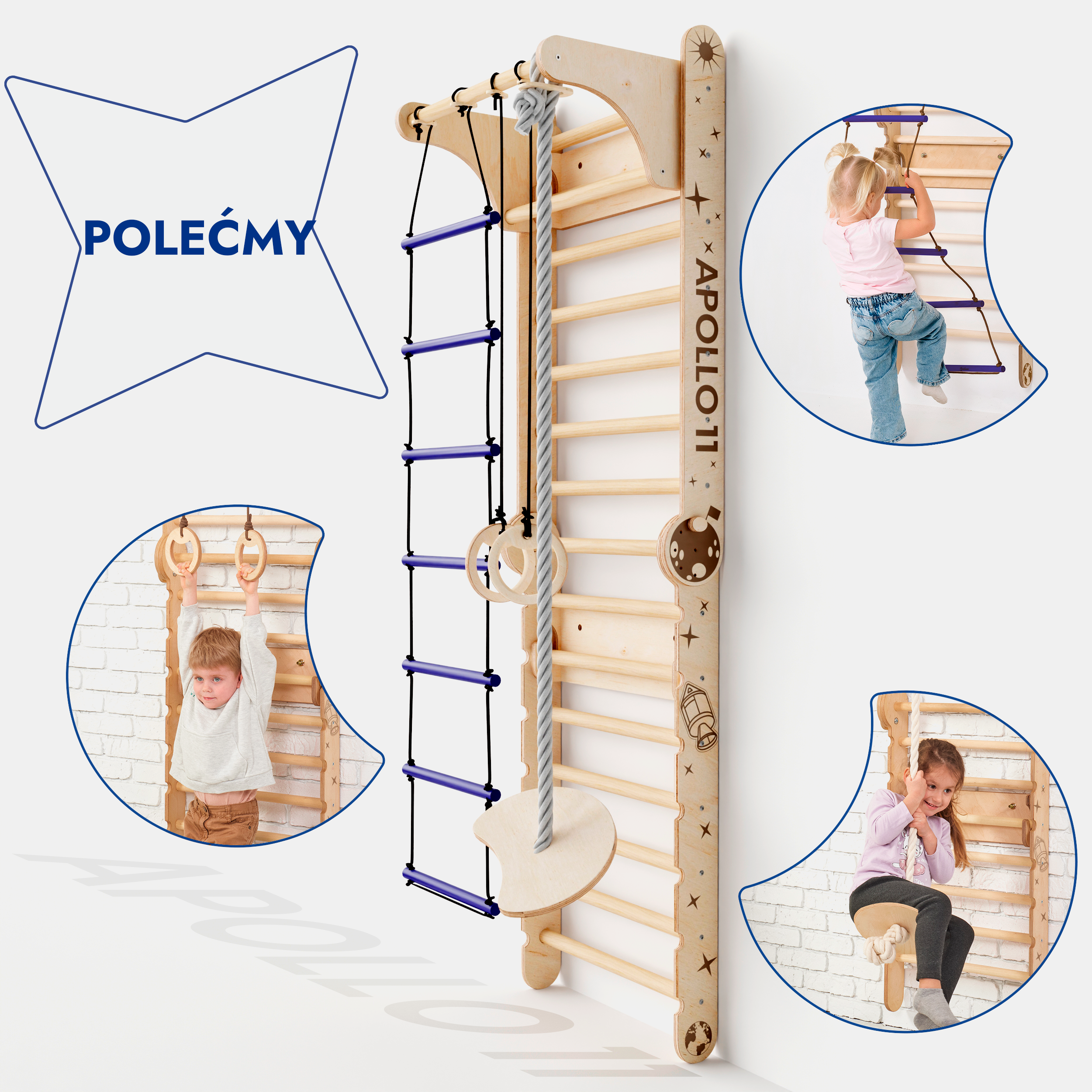 Apollo Swedish Wall / Climbing ladder for Little Austronauts + Moon swing Set + Slide Board-2